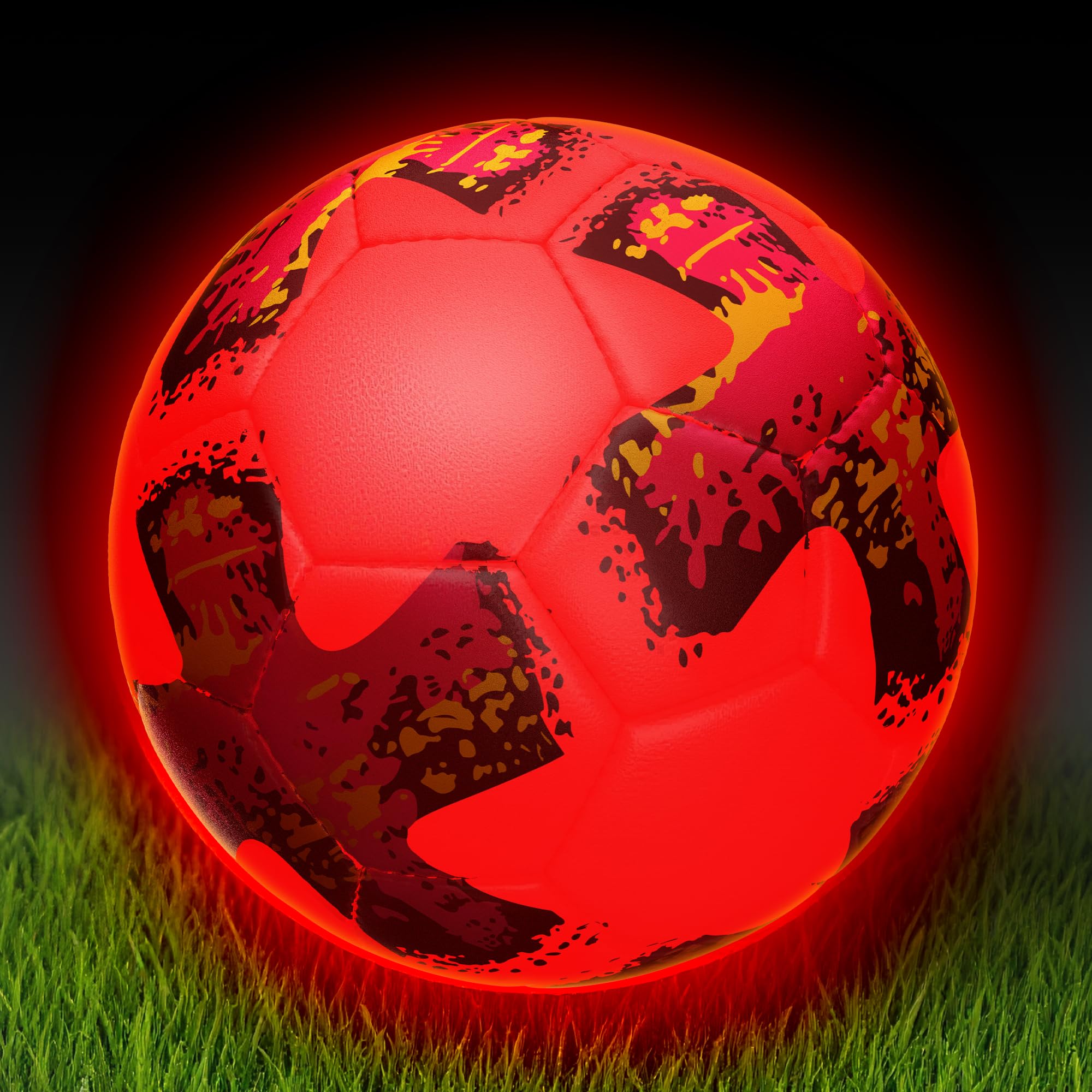 MOONTOY light-up soccer ball glowing during night play for extended outdoor sessions