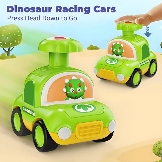 MOONTOY Press Go Dinosaur Car red bright colors spark imaginative play.