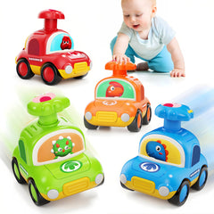 MOONTOY Press Go Dinosaur Car yellow battery-free fun for toddlers.