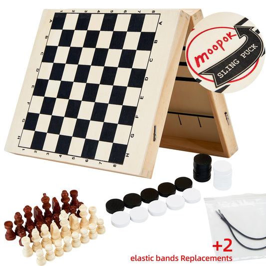 Moopok fast sling puck game chess board in quick family challenges.