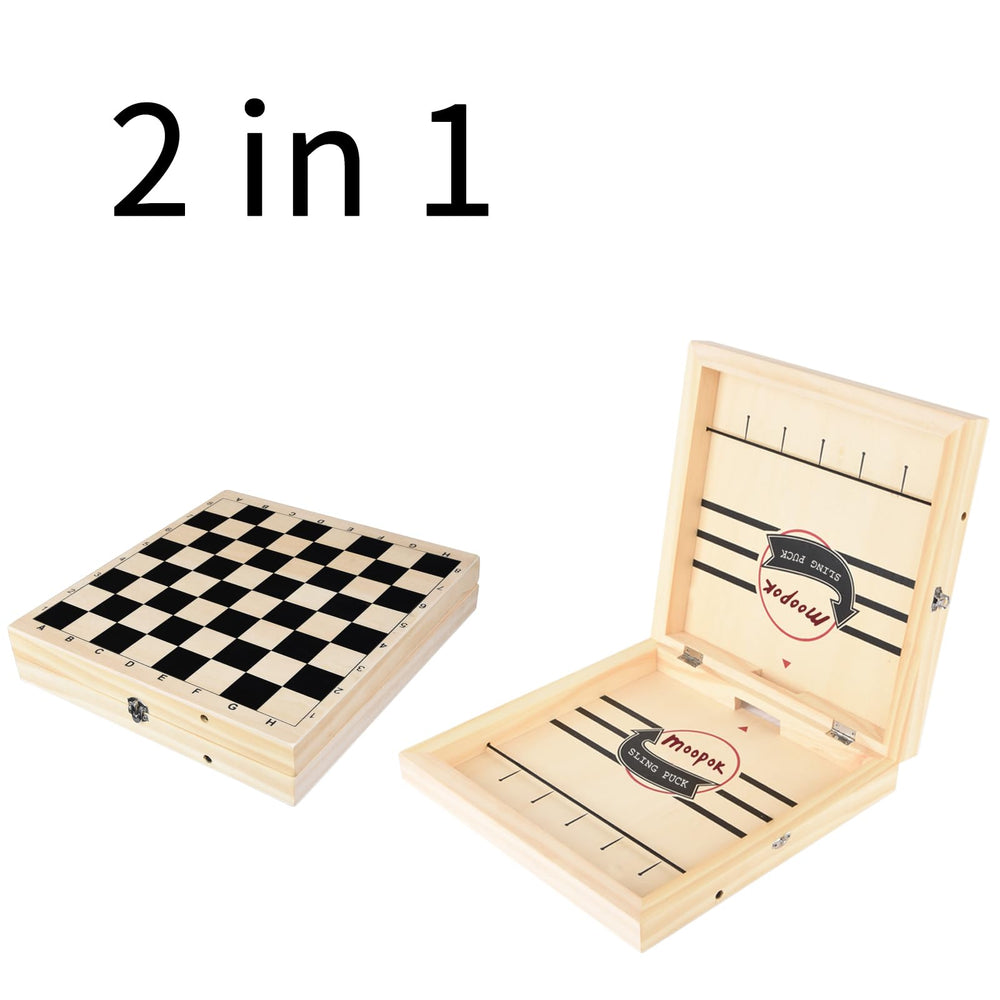Moopok fast sling puck game folded chess board ready for travel.