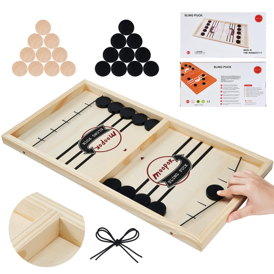 moopok fast sling puck game in setup view for easy family fun