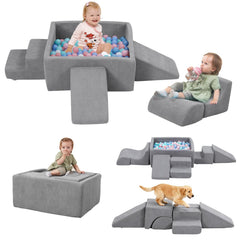 MOOZHEALTH baby climbing blocks with ball pit gray assembly for safe indoor play