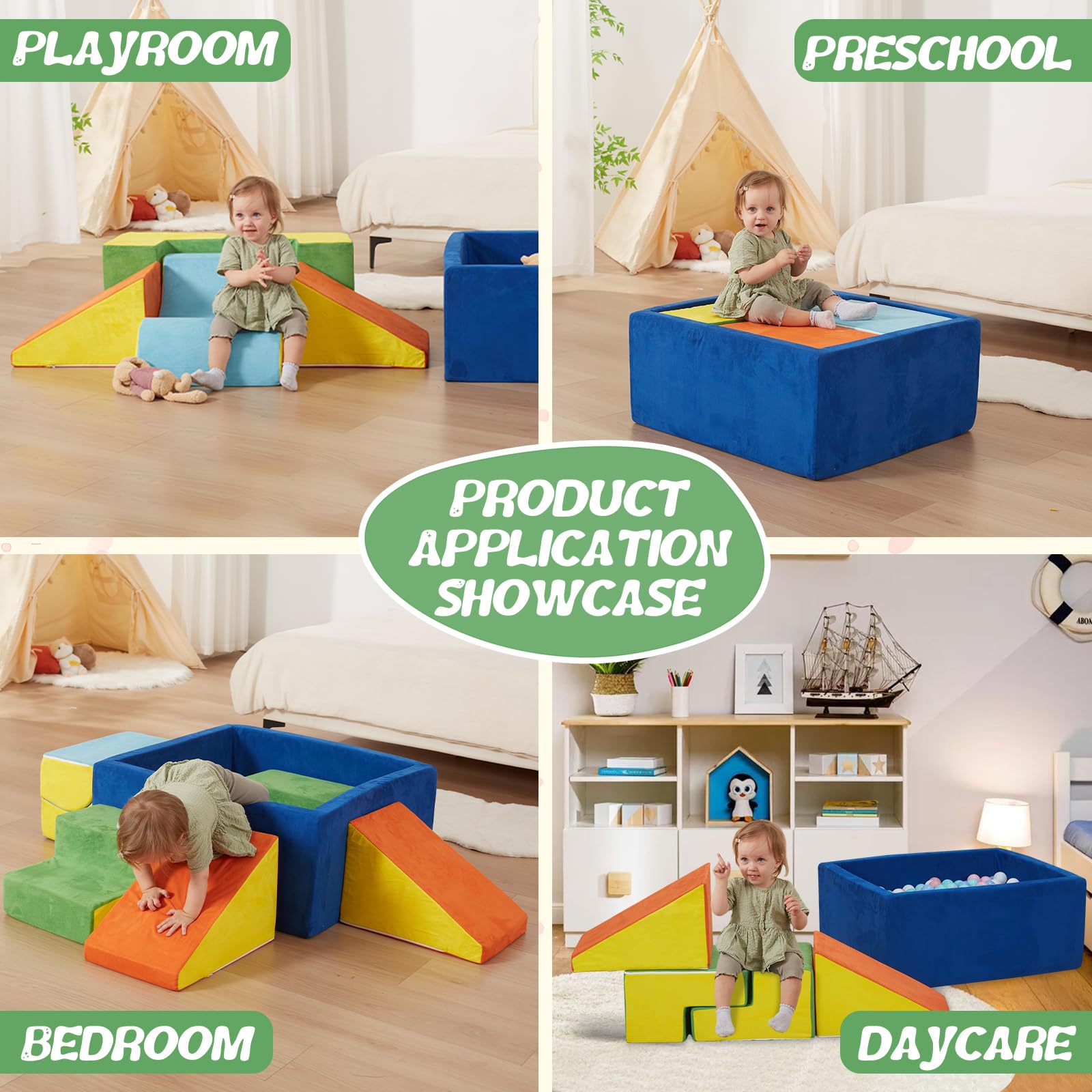MOOZHEALTH suede fabric surface with thick padding supports safe crawling and stepping