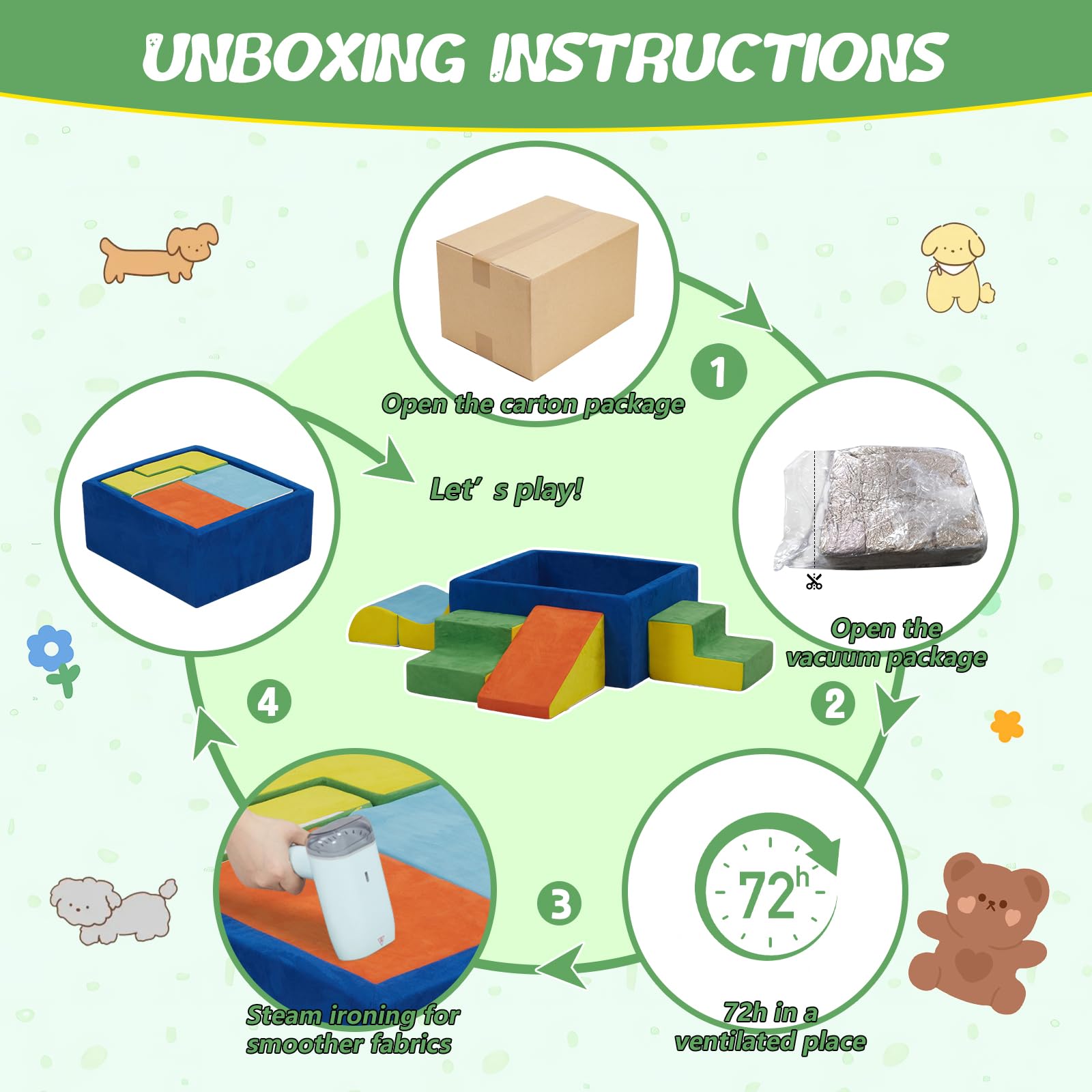 MOOZHEALTH compact modular design fits playroom storage and easy setup