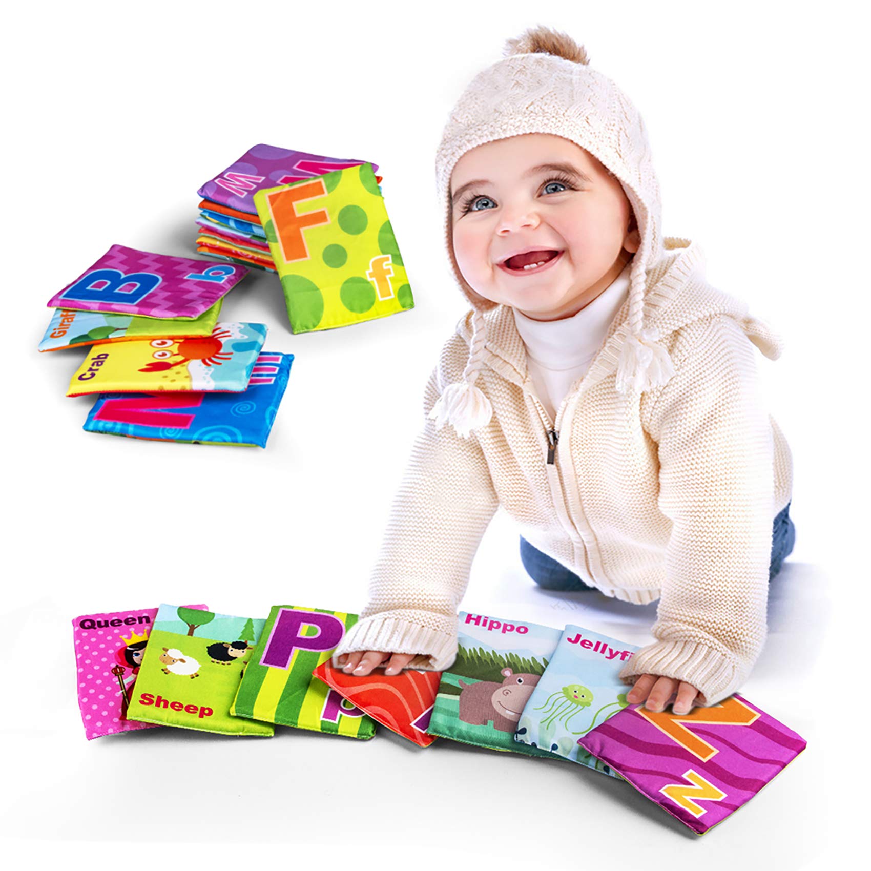 MoraBaby alphabet cards colorfully illustrated with letters and pictures support vocabulary growth.