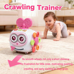 MoraBaby Busy Cube featuring pull-silicone-ropes for tactile feedback.