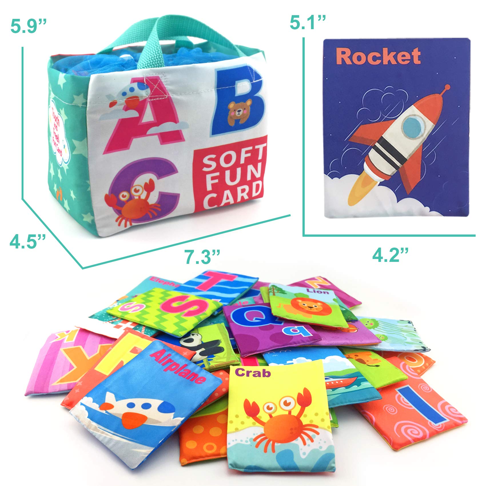 MoraBaby 26-letter set introduces uppercase and lowercase letters with vivid images.