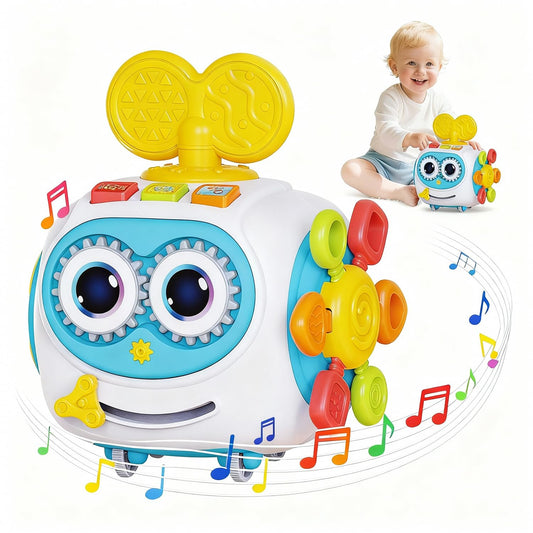MoraBaby Robot Busy Cube gear boosts fine motor skills with rotating gears.