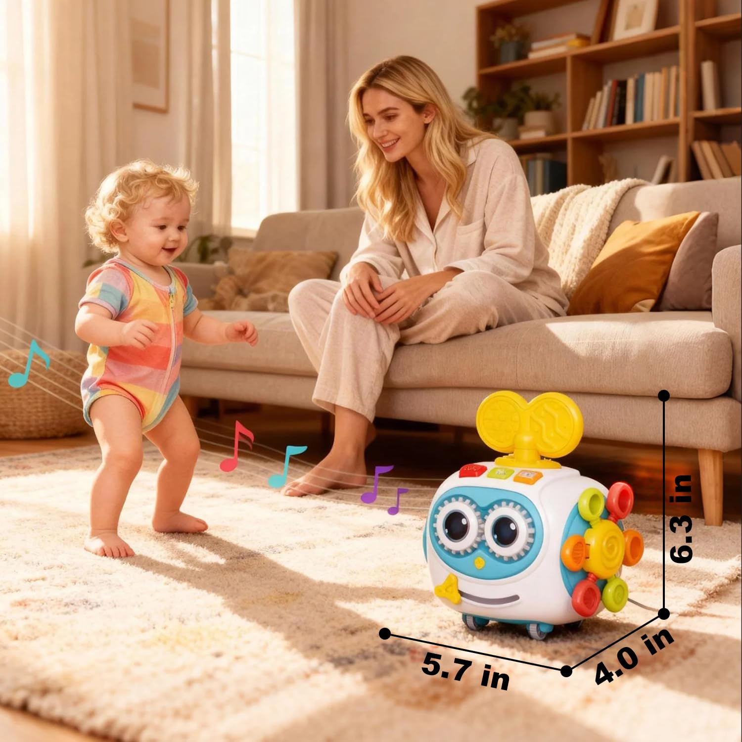 MoraBaby Robot Busy Cube key segment engages little hands during playtime.