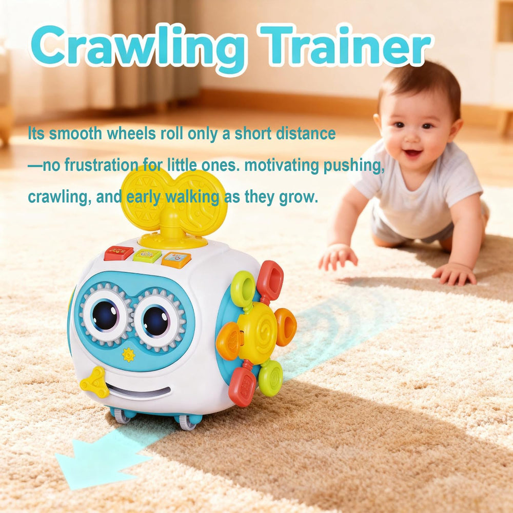 MoraBaby Robot Busy Cube pull ropes provide tactile feedback and reach training.
