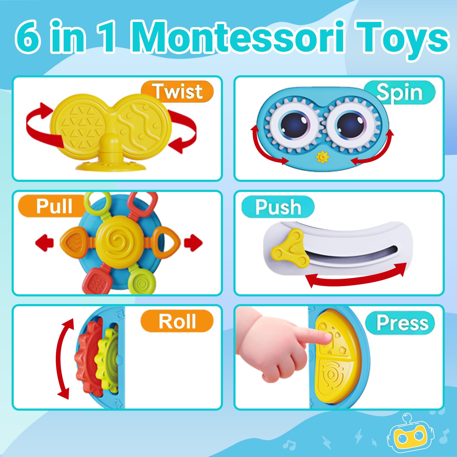 MoraBaby Robot Busy Cube switch buttons trigger lights and sounds for cause-and-effect.