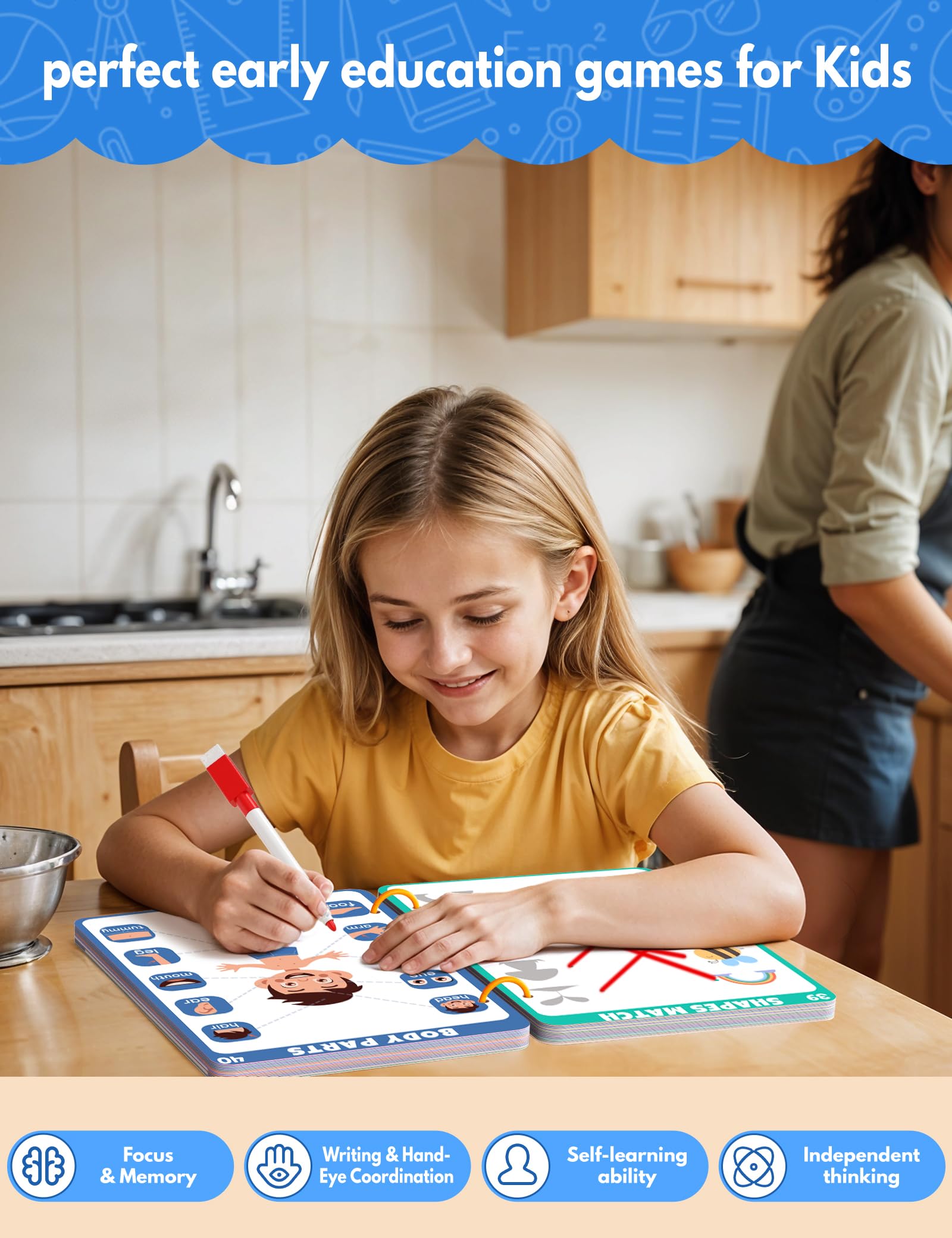 MORECOLL child using workbook promotes focus in quiet time and accessible learning.
