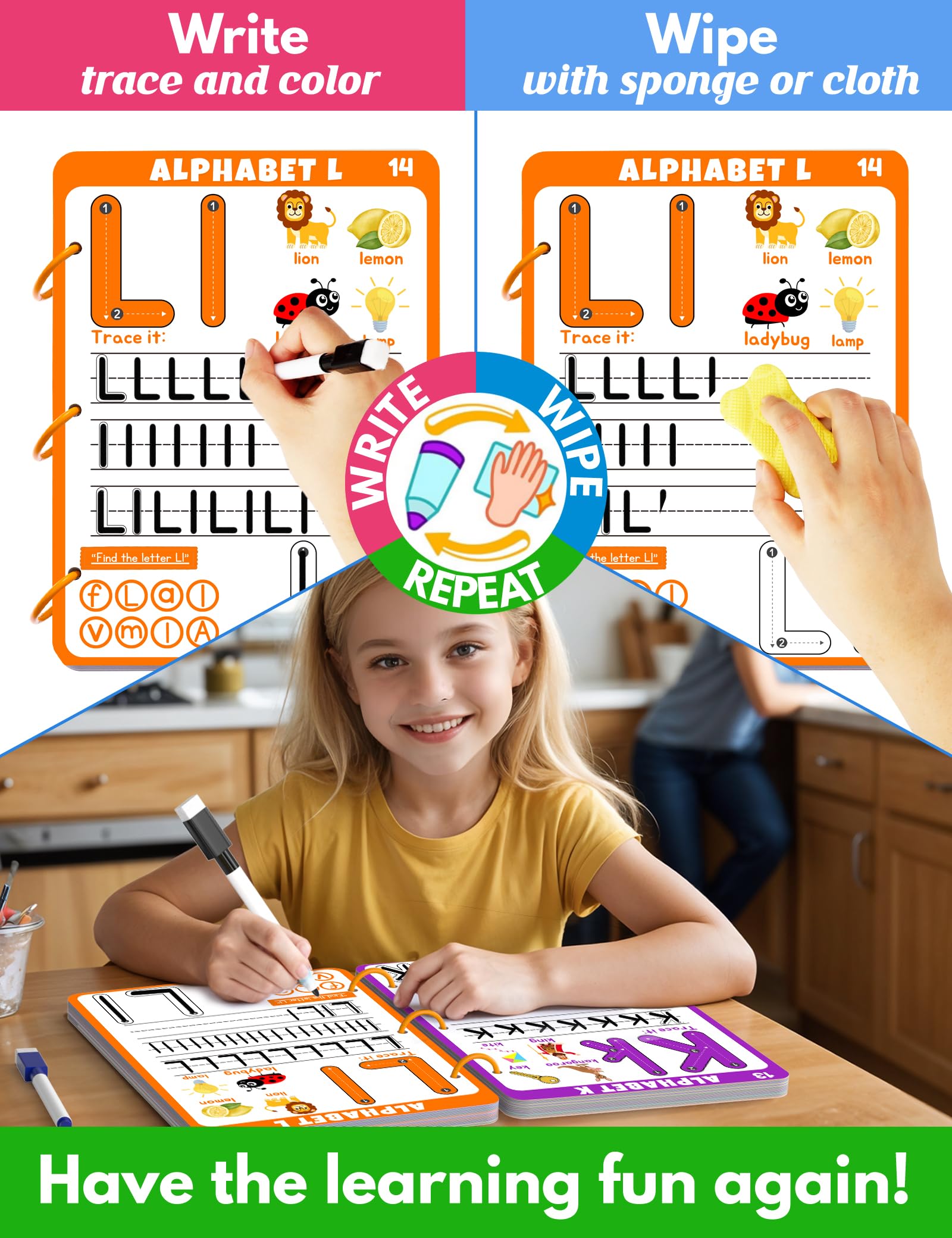 MORECOLL dry-erase markers and surface enable reusable, mess-free workbook sessions.