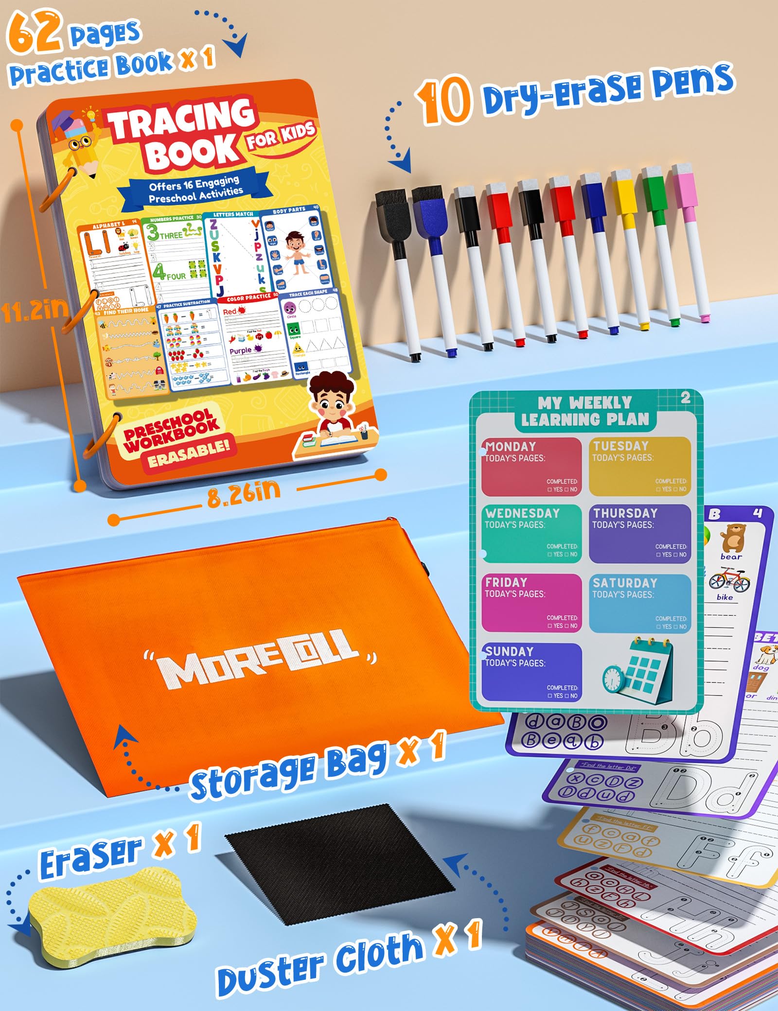 MORECOLL handwriting practice pages support pen control and early literacy skills.