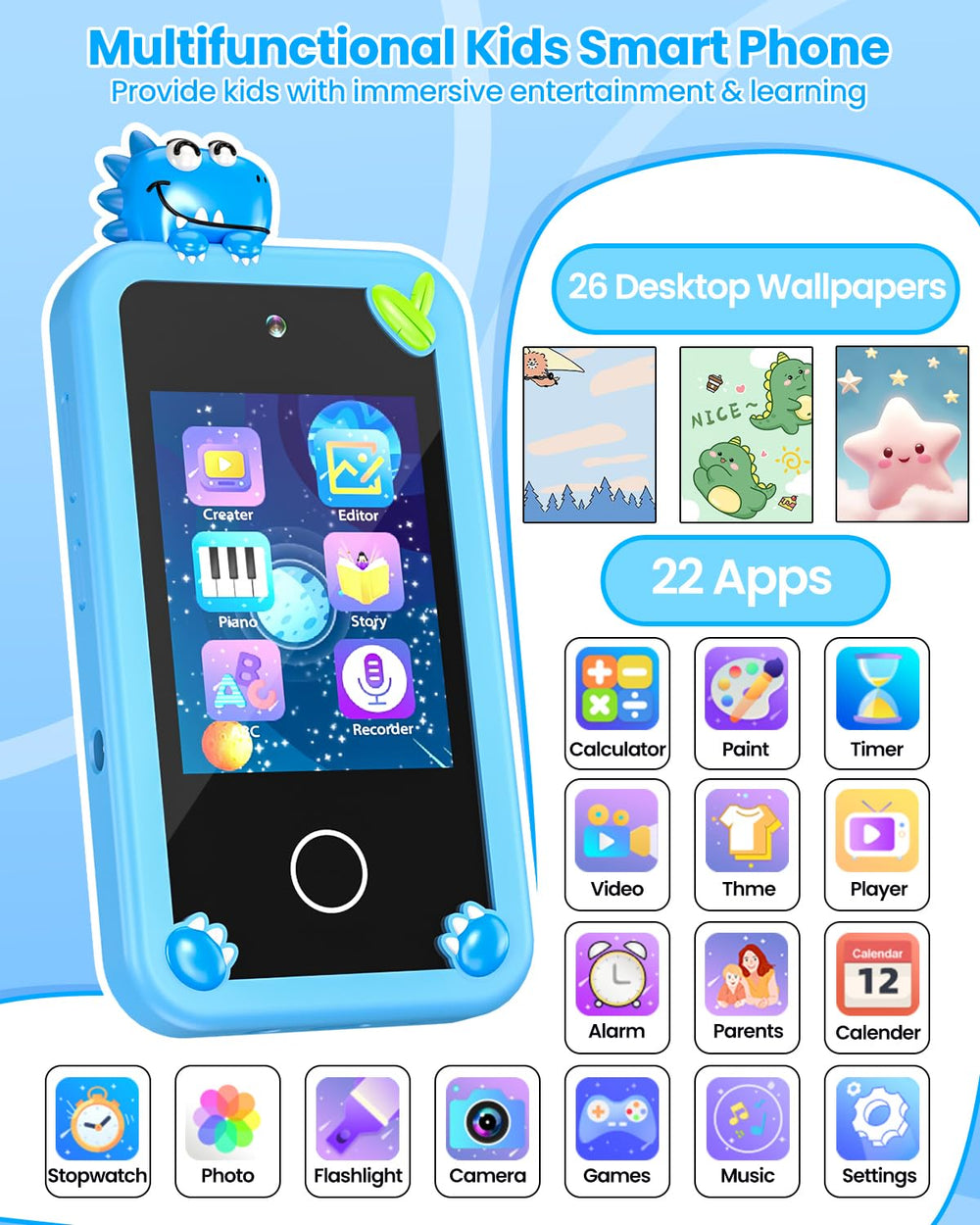 MOREXIMI Kids Smart Phone rear camera for quick family photos.