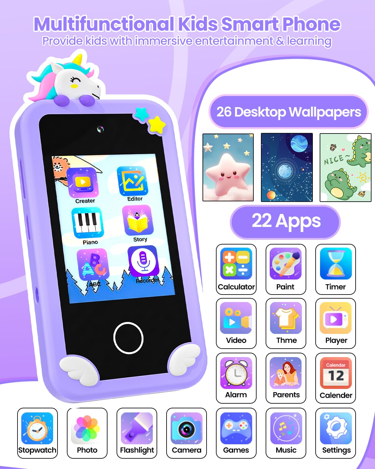 MOREXIMI Kids Smart Phone rear camera captures memories with family and friends.