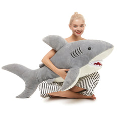 MorisMos 51-inch giant shark plush full body for imaginative play and cozy lounging.