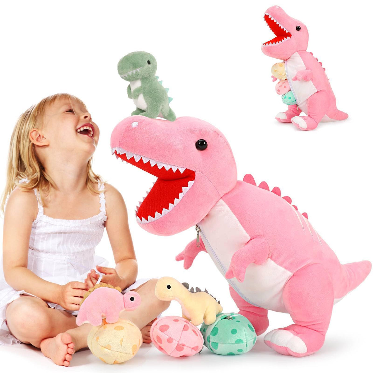 MorisMos mommy pink dinosaur plush stands 23-6 inches tall for cozy hugs and imaginative play.