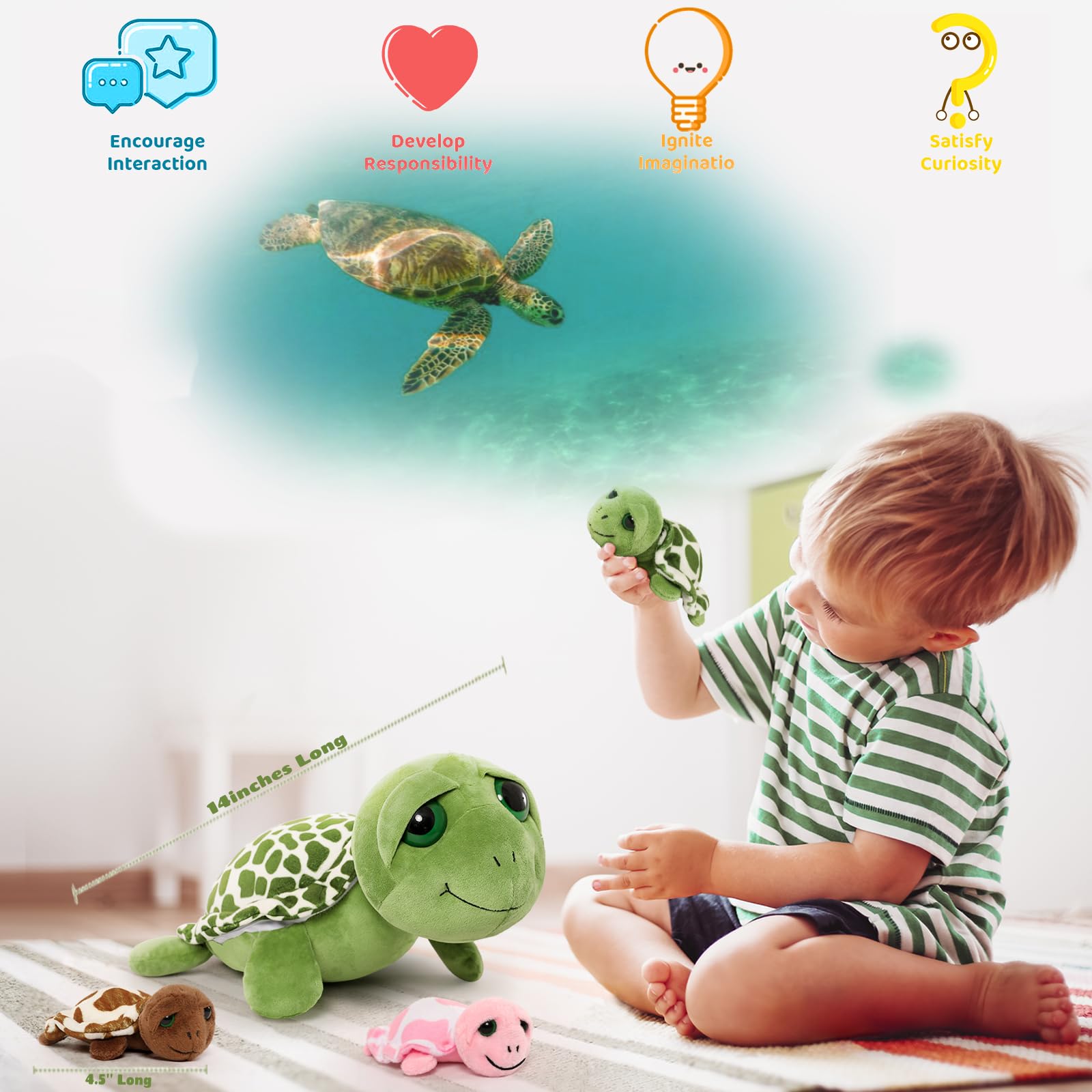 MorisMos care tips plush turtle, easy to fluff and refresh between adventures.