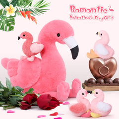 MorisMos flamingo with zipper tummy revealing four baby toys