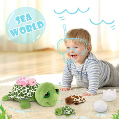 MorisMos sea turtle eggs in tummy, playful surprise for imaginative toy nesting.