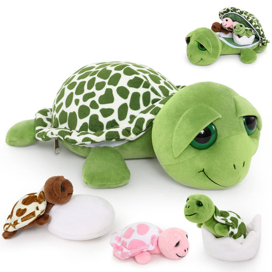 MorisMos sea turtle mommy with babies, ultra soft and cuddle-ready for kids.
