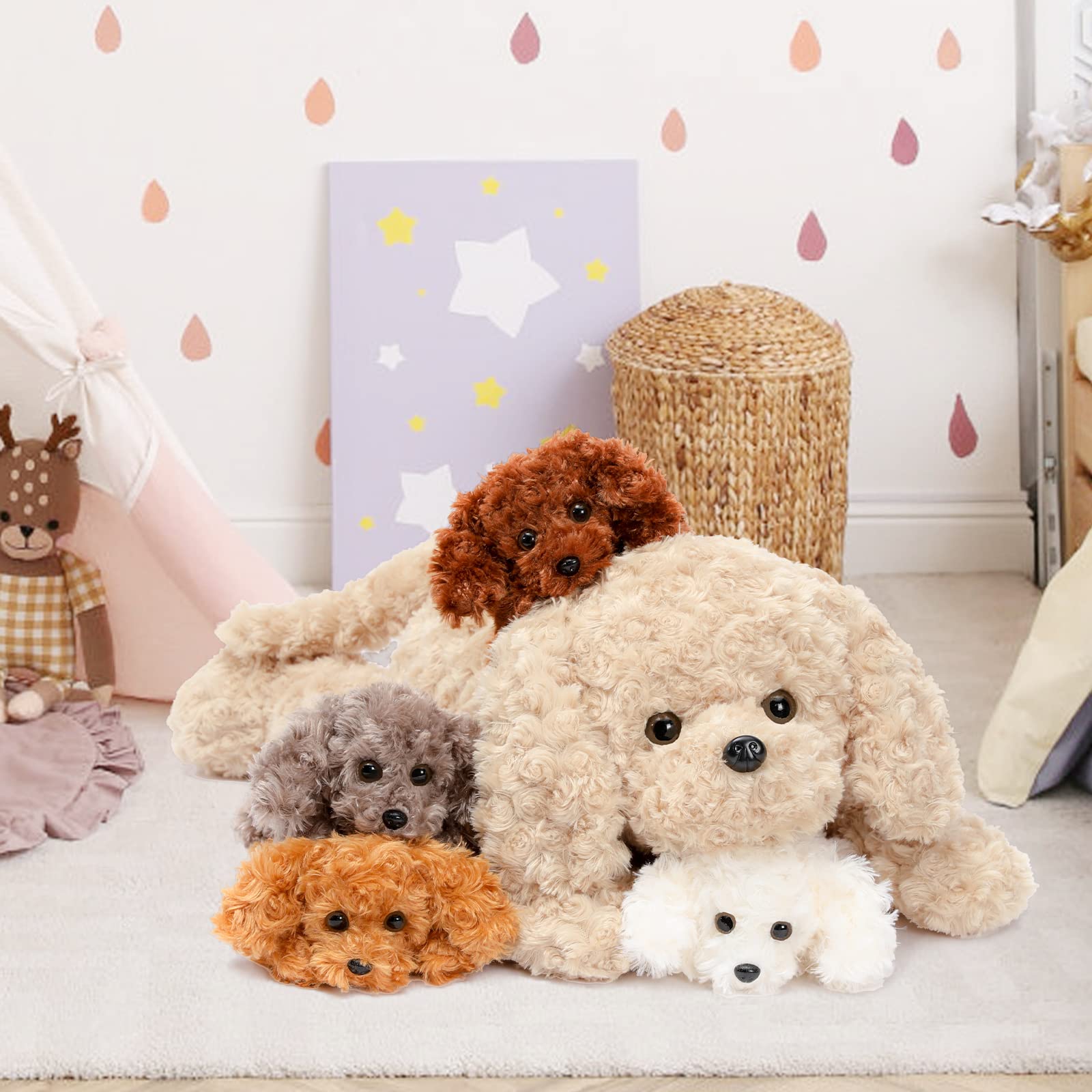 MorisMos soft curly fur dog plush ideal for cuddling during playtime and bedtime.