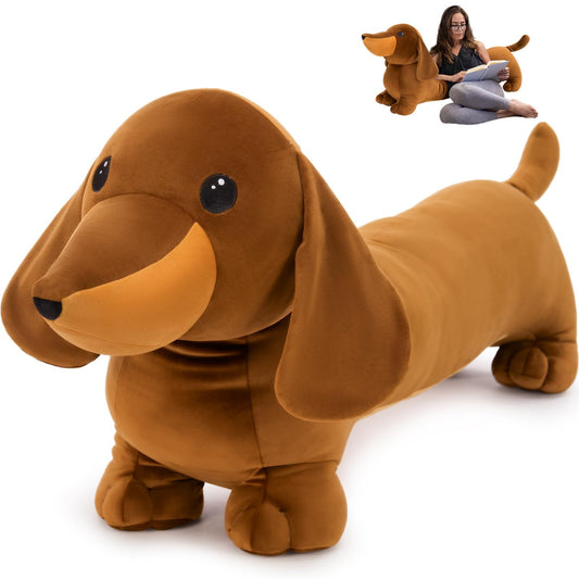 MorisMos dachshund plush front view shows lifelike features for cuddling.