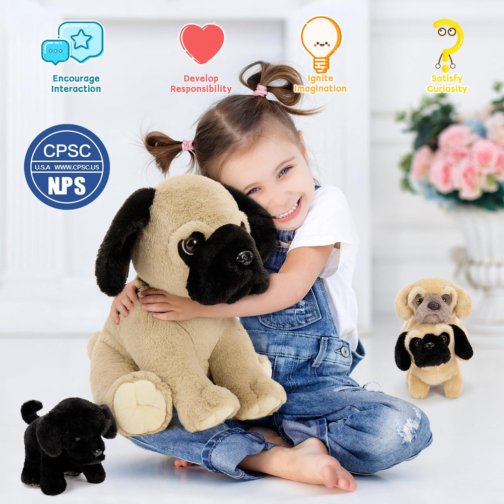 MorisMos 4-pack plush dog set enhances decor and pretend play.