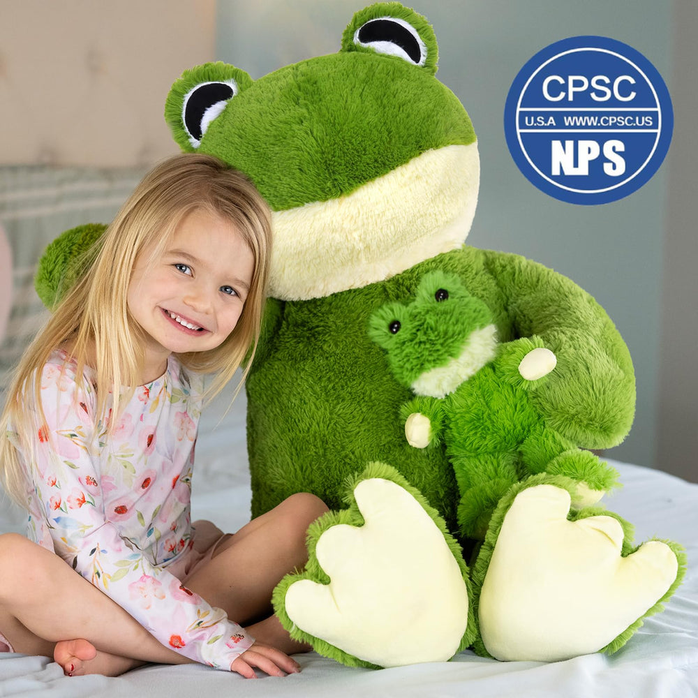 MorisMos 14-inch baby frog plush offers gentle companionship during storytime.