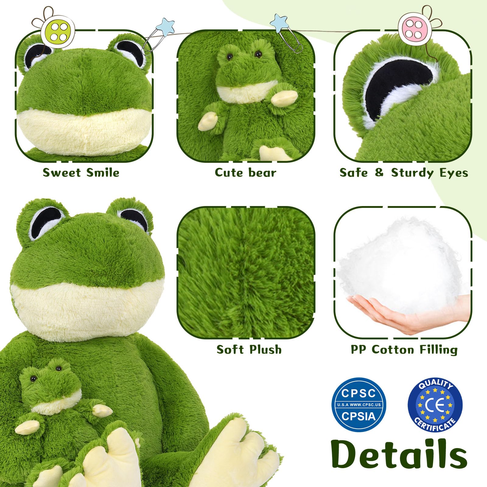 MorisMos bedroom-decor frog plush adds cute charm to any kid’s space.
