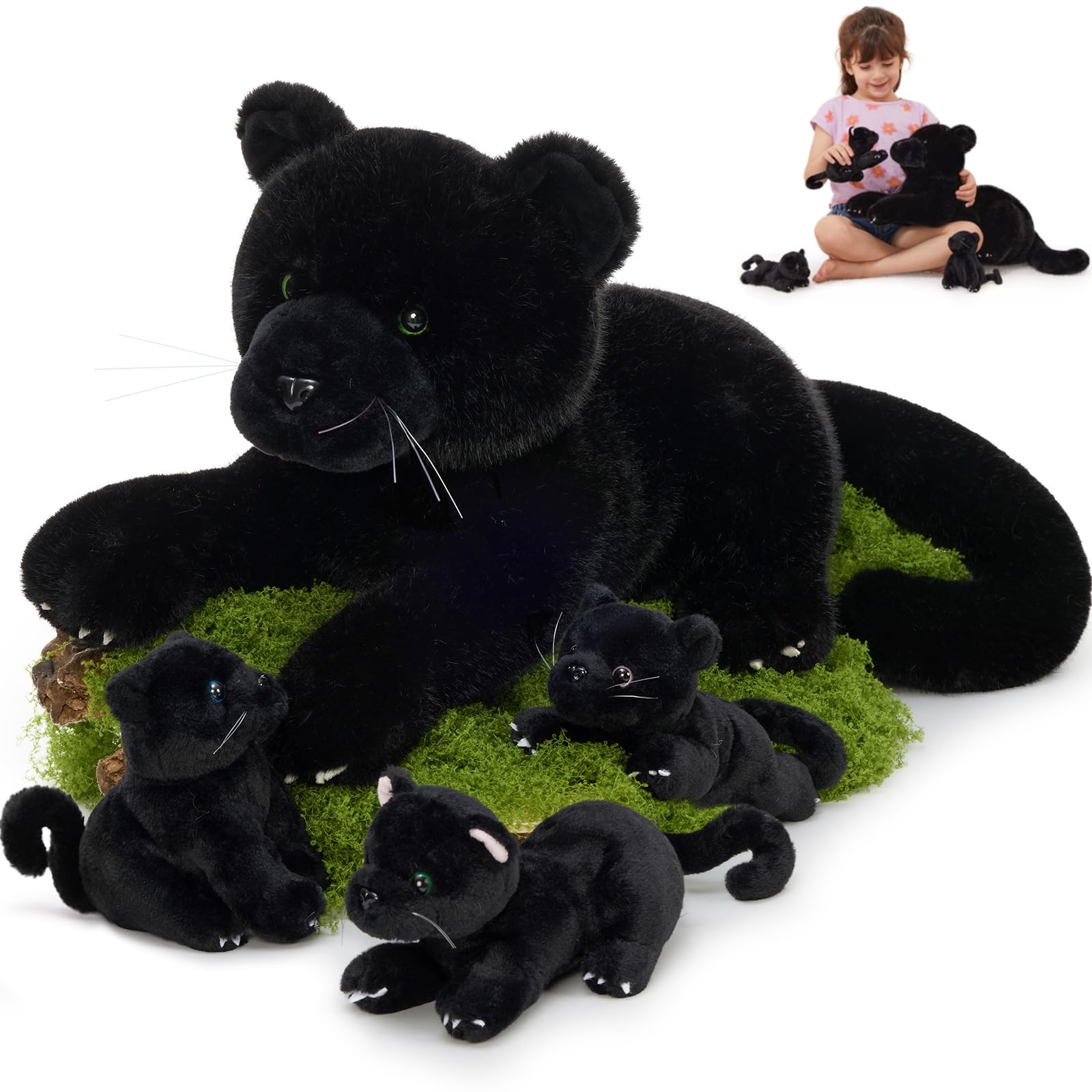 MorisMos black plush panther 18in mama cuddles kids during play and bedtime.