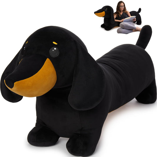 MorisMos dachshund plush 43-inch body for cozy hugs and decorative lounging.