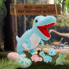 MorisMos green t-rex baby plush for tactile snuggling and pretend adventures.