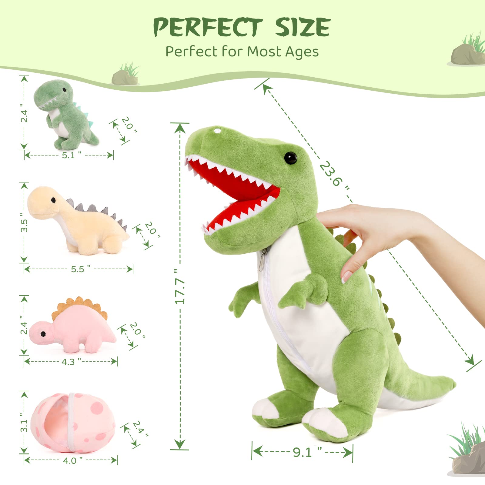 MorisMos mommy T-Rex with baby dinos ready for sleep