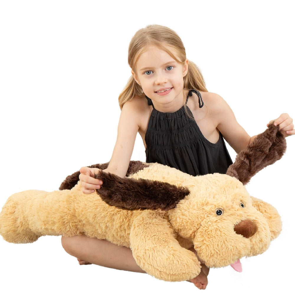 MorisMos giant dog plush 31-inch, ultra-soft cuddle companion for kids' bedrooms.
