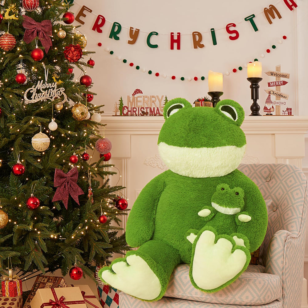 MorisMos giant 36-inch frog plush, a cozy cuddle buddy for kids and bedtime.
