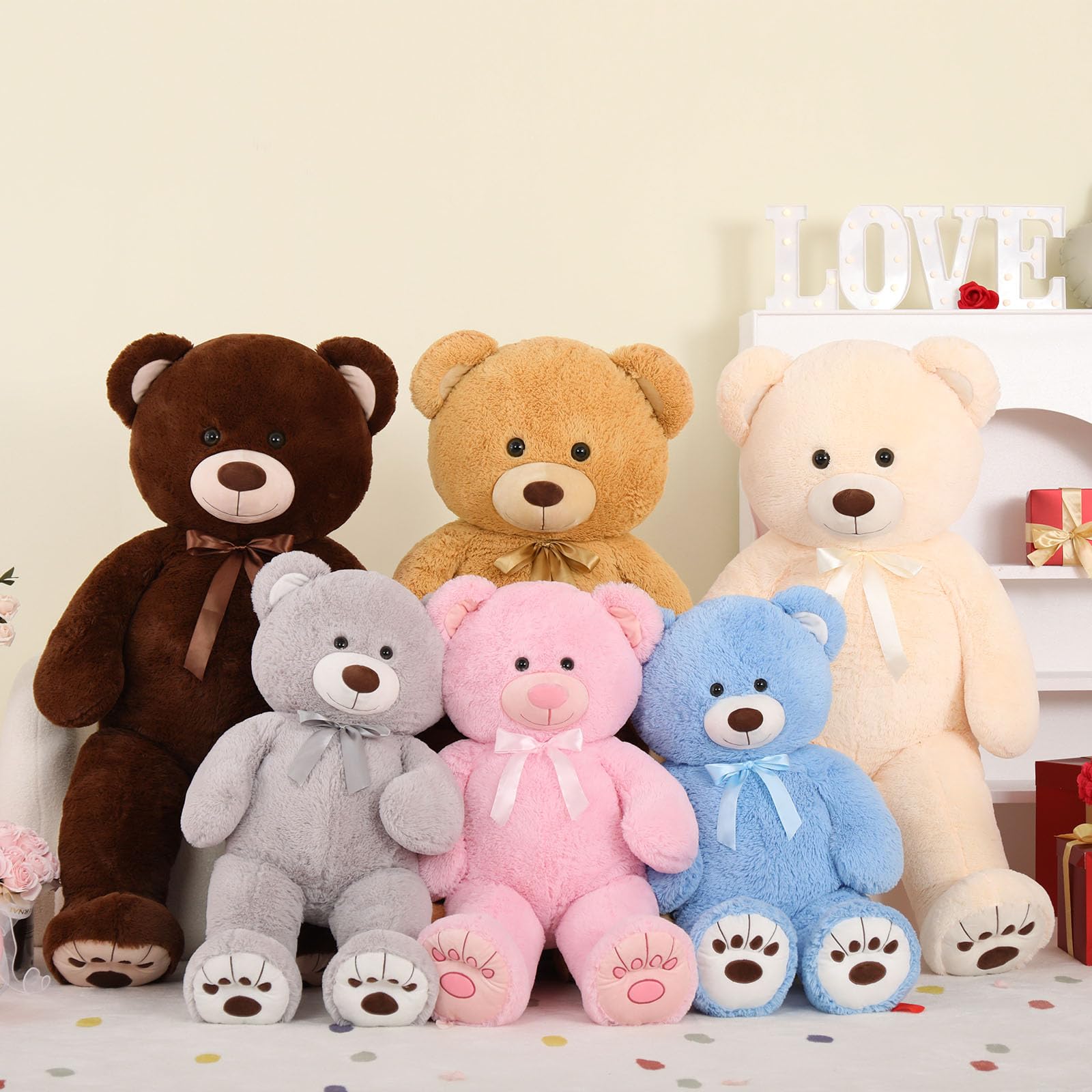 MorisMos pink teddy bear close-up reveals fluffy, cozy fur.