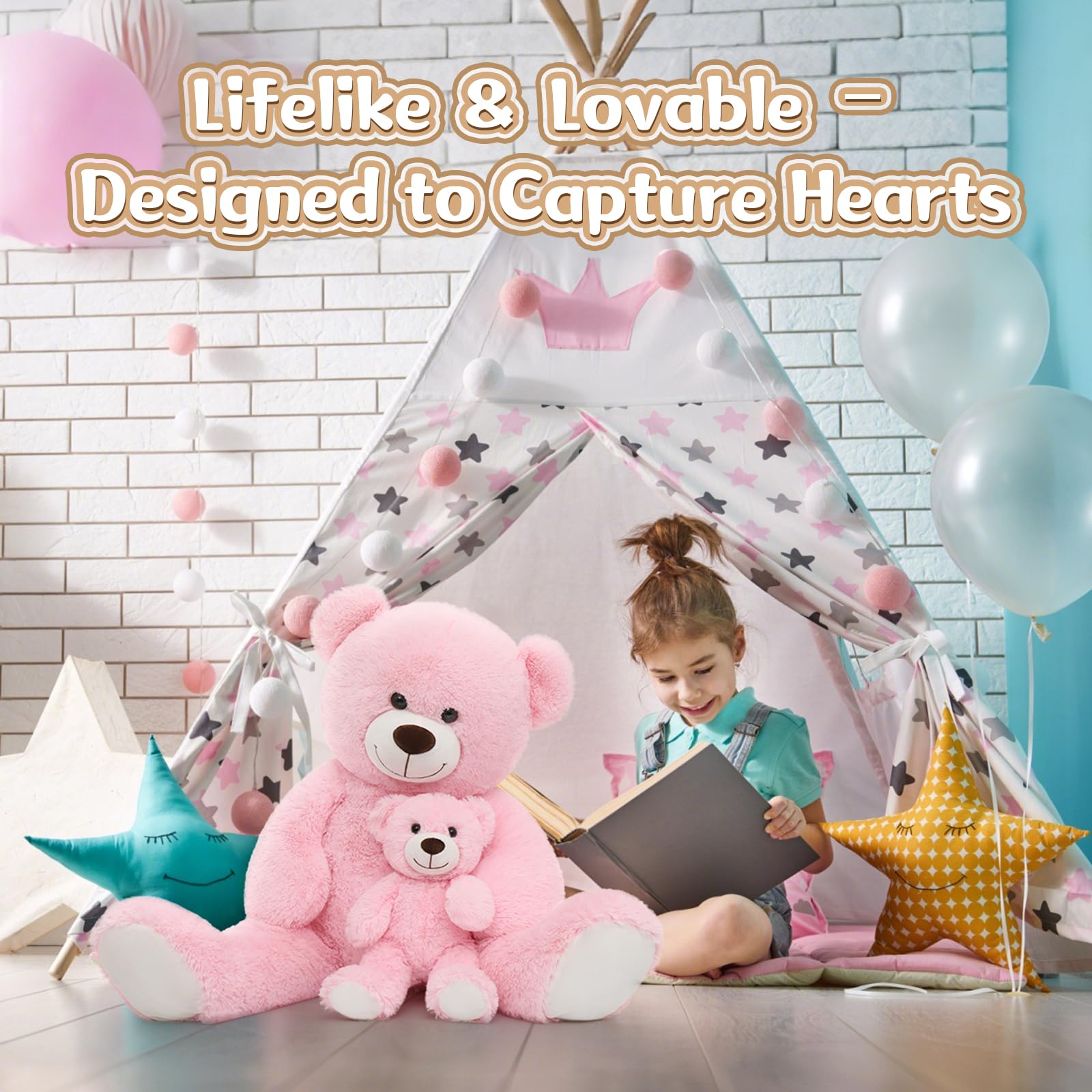 MorisMos 39-inch pink teddy bear wrapped as a heartwarming gift.