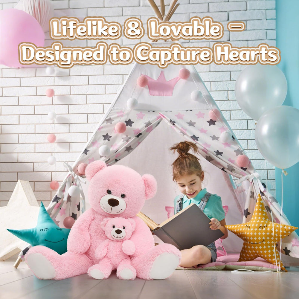 MorisMos 39-inch pink teddy bear wrapped as a heartwarming gift.