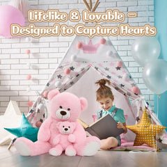 MorisMos 39-inch pink teddy bear wrapped as a heartwarming gift.