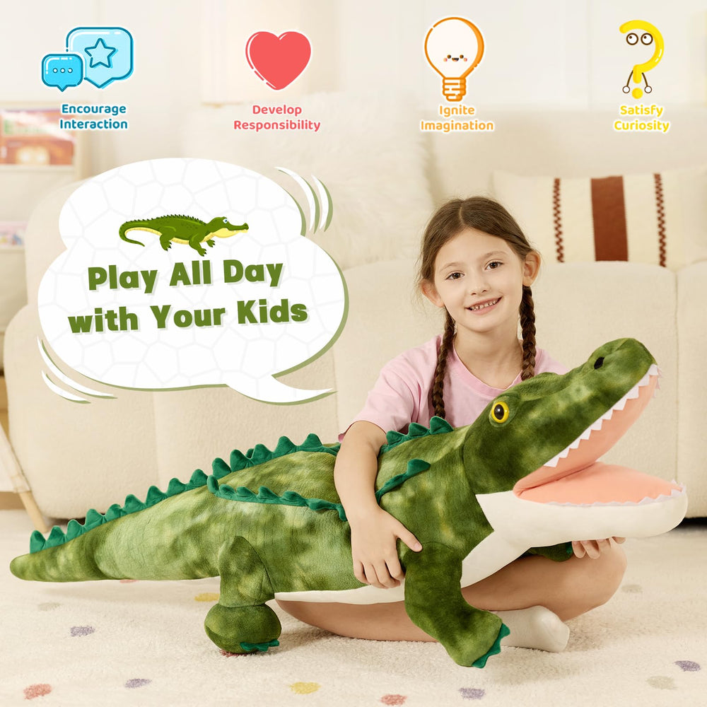 MorisMos Grins smiling alligator plush face provides friendly, cheerful decor and cozy snuggle moments.