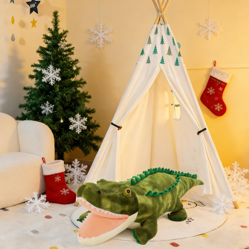 MorisMos large alligator toy decorative pillow adds wild charm to bedrooms and play areas.