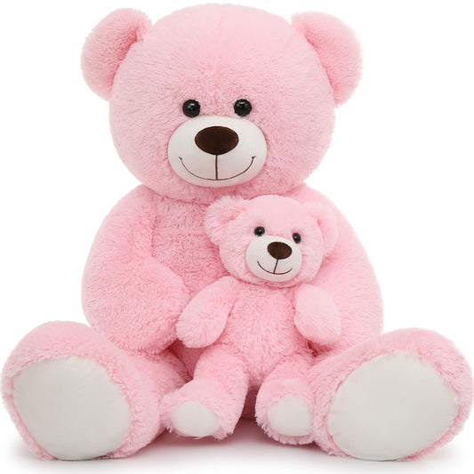 MorisMos Mom and Baby Giant Teddy Bear 39-inch pink plush perfect for baby showers.