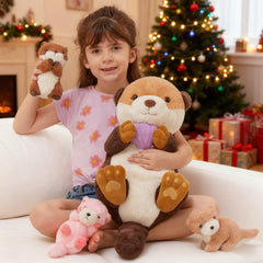 MorisMos mommy otter back zipper reveal with three babies for interactive storytelling.