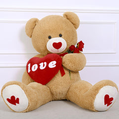 Oversize MorisMos teddy bear as a cozy bedside showpiece.
