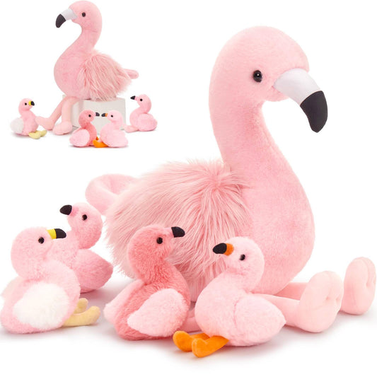 MorisMos 18-inch mommy flamingo ready for cuddles and bedtime.