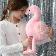 MorisMos flamingo tummy zipper close-up showing easy toy release.