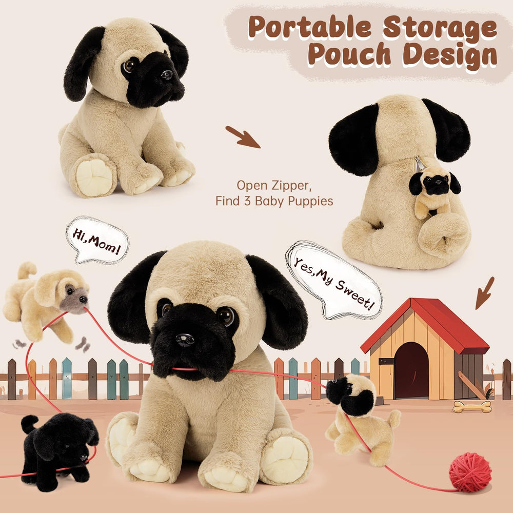 MorisMos baby pups inside belly offer interactive unboxing fun.